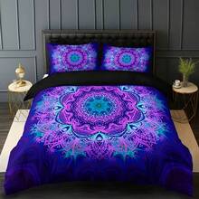 3pcs Bohemian Mandala Print Bedding Set, Symbolizing Filtering Nightmares And Retaining Pleasant Dreams, 100% Polyester Breathable Bedding, With Zipper Closure, Machine Washable, Digital Printed Duvet Cover And 2 Pillowcases, Suitable For Bedroom And Dorm Decor - 1 Duvet Cover + 2 Pillowcases (Filling Not Included) - Purple - View 15