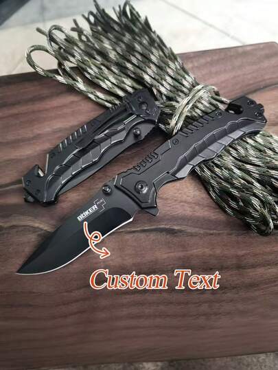 1pc,Customizable Pocket Knife For Men/Women, EDC Knife With Clip, Emergency Glass Breaker, Serrated Edge Cool Pocket Knife For Outdoor Survival, Camping, Hunting, Gift For Dad, Couple, Son, Laser Engraved