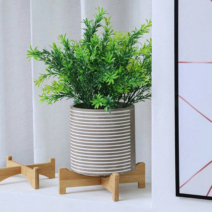 1个木制植物架,中世纪现代风格花盆架,藤编花盆架,室内矮款植物支架 - 波西米亚乡村风木架,适用于各种花盆 - 1pcs花盆支架 - 查看 1