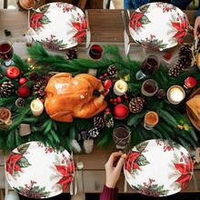 50 platos de papel de Navidad platos ovalados de flores de pascua de Navidad resistentes platos de fiesta de Navidad bandeja desechable para servir para fiestas de Navidad 10 x 12 pulgadas - PlatosovaladosdefloresdePascuadeNavidad - Ver 5