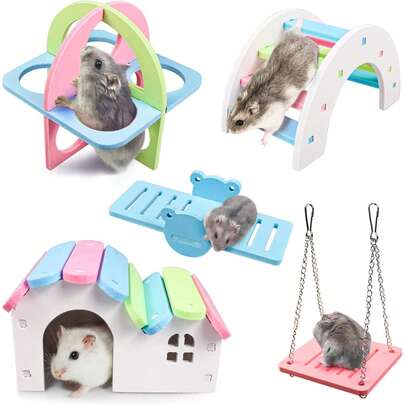 5 piezas Nido de hámster, juguetes de ejercicio para mascotas, casa de hámster, escondite de plástico, accesorios de cobaya, plataforma de juguetes para hámster, mini juguetes, jaula de lujo de PVC
