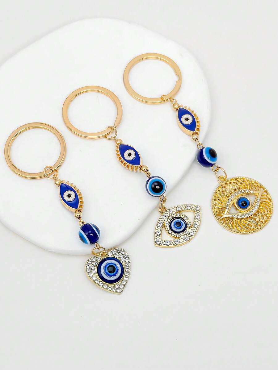 土耳其邪眼钥匙扣，蓝眼睛钥匙圈，包包挂饰，油滴眼饰，创意礼物 - 彩色 - 查看 1