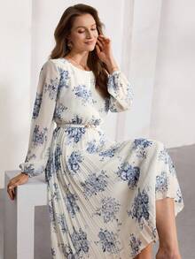 Amorya Damen Lässig Kleid mit Blume Muster und Raffung in Knielänge