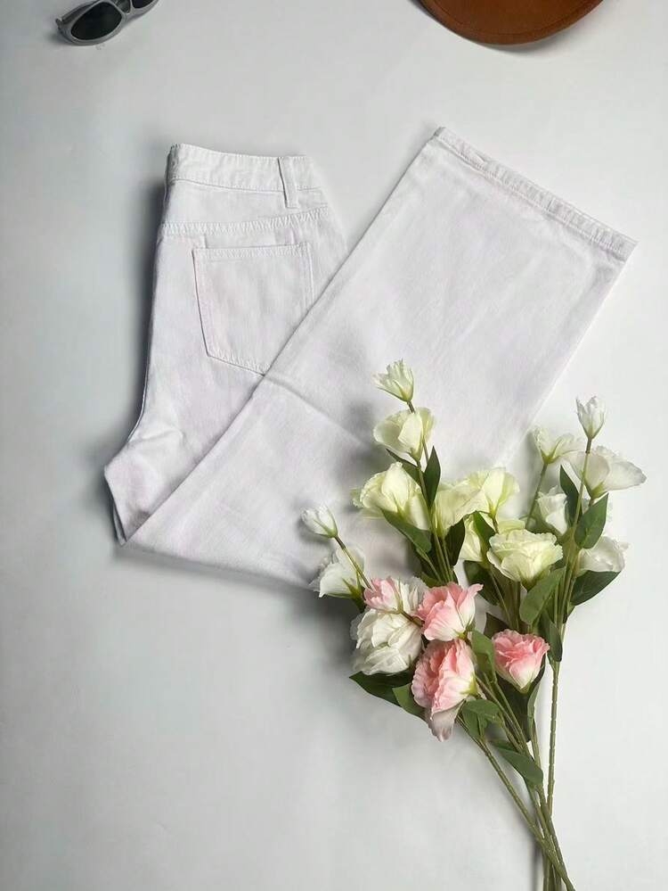 Dambyxor med vida ben, lösa sommarbyxor - Vitt - Visa 8