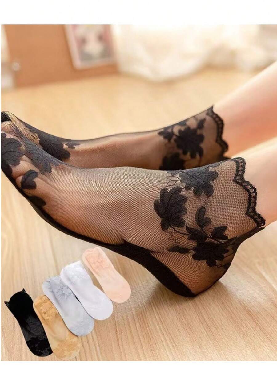 Socks Children Summer Thin Lace Lace Socks Maple Leaf Women's Short Socks Middle Socks Hollow Breathable Non Slip Mesh Socks