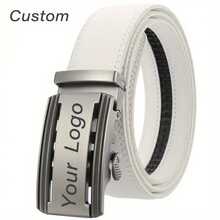1pc Customized Men's White/Black/Brown PU Leather Belt, Business Personalized Engraved Name Logo Automatic Buckle Accessory Waist Belt, Ideal Gift For Friends And Family, Suitable For Various Occasions - Multicolor - View 2