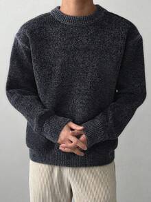 1件青少年男童纯色时尚休闲套头毛衣，通勤百搭，适合秋冬季穿着