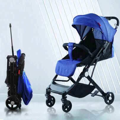 Bakaji Passeggino Easy Ultra Leggero con Chiusura Facilitata Portata Massima 15 kg, Schienale Reclinabile con Cintura di Protezione a 5 Punti, Pieghevole con Una Mano, Salvaspazio (Blu)