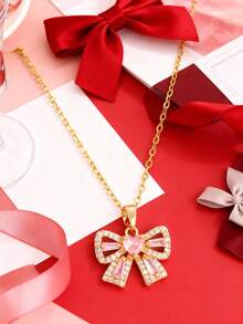 1 Stück elegante Schleifenkette, leichte luxuriöse Nischen-Halskette aus Titan-Stahl, vielseitiges Accessoire für Frauen - Einheitsgröße - Übersicht 5