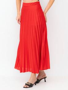 Long Pleated Skirt, Plain, Fashion 2025 - Đỏ - Xem 5