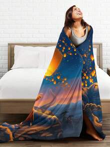 Lanterns Of Hope Blanket Premium Anime Throw Blanket - Ultra Soft Flannel, Cartoon Print, Ideal Gift For Fans For Christmas & Birthday, For Sofa, Bed, Camping & Travel - 黑色 - 查看 7