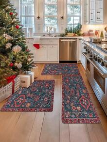 1pc European Style Flannel Floor Mat, Lightweight Washable European Art Printed Rug, Suitable For Kitchen Decor, Machine Made, Rectangular, Kitchen Floor Mat, Doormat, Living Room Rug - Multicolor - View 10