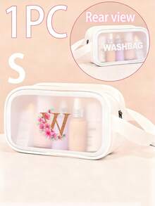 1个花卉字母A-Z旅行化妆包，大容量PU化妆包，护肤品和洗漱用品收纳袋，口红和化妆品收纳袋，防水家用医疗包，便携高端旅行包，简约优雅双色多隔层收纳包，适合女性、学生、旅行者，可作为礼物送给朋友、同学、老师、母亲、姐妹，生日、节日礼物 - 白色 - 查看 45