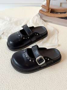 1双儿童休闲平底拖鞋，简约百搭，时尚儿童户外凉鞋 - 黑色 - 查看 2