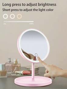 1pc LED Round Makeup Mirror With Light, 3 Color Touch Control Dimmable, Home Vanity Mirror Lamp, Portable Foldable Lighted Makeup Mirror, USB Rechargeable Vanity Light - 3 Colors - View 9