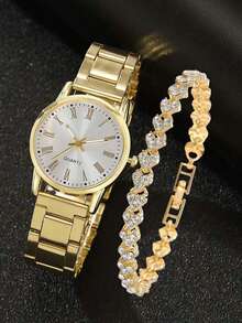 1pc Graduation Digital Small Disc Girls Steel Strap Watch And 1pc Bracelet Jewelry Set For Ladies - Multicolor - View 6