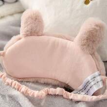 Women Plush Rabbit Eye Cute Sleeping Blindfold Eye Cover Fuzzy Bunny Ear Eyeshade Travel Nap Night Sleeping blinder Pink Rabbit - Rosa/Diversión Rebelde. - Ver 5