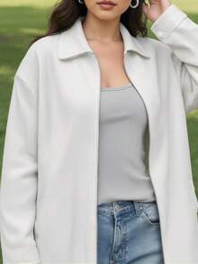 Ny utomhusjacka för kvinnor, manchesterjacka med lång ärm och dragkedja, minimalistisk och trendig stil, lämplig för utomhusaktiviteter och sportmatchning tidigt på våren