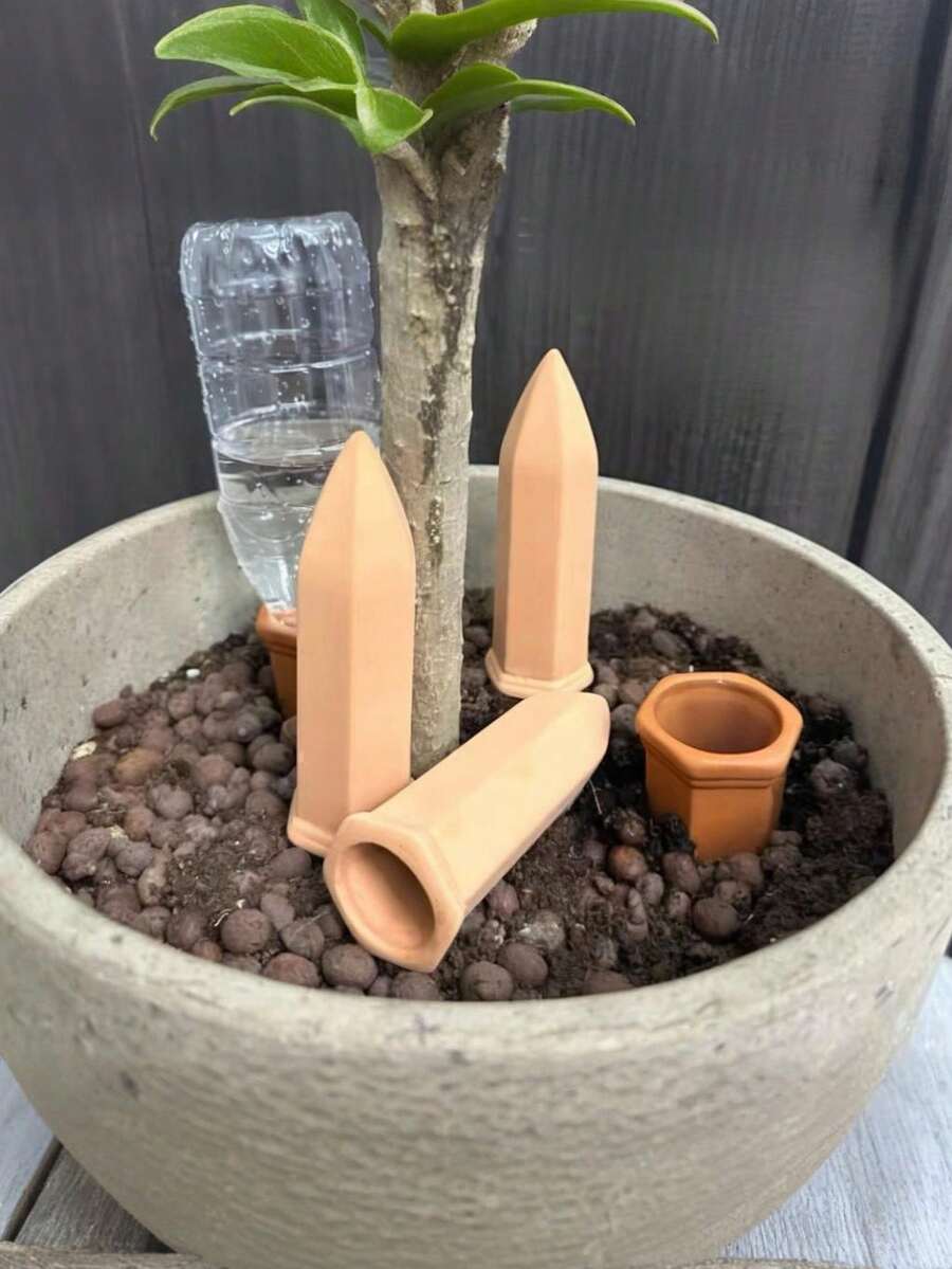 1pc Red Soil Automatic Watering Device, Ceramic Classic Slouchy Person Drip Irrigation Pot, Home Potted Plant Watering Tool - Coral Pink - View 1