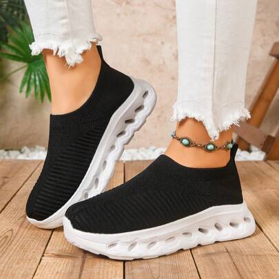 Women's Casual Thick-Sole Sneakers, Breathable & Skin-Friendly Design, Slip-On Convenience, Suitable For All Seasons, Fashionable For Daily Commute