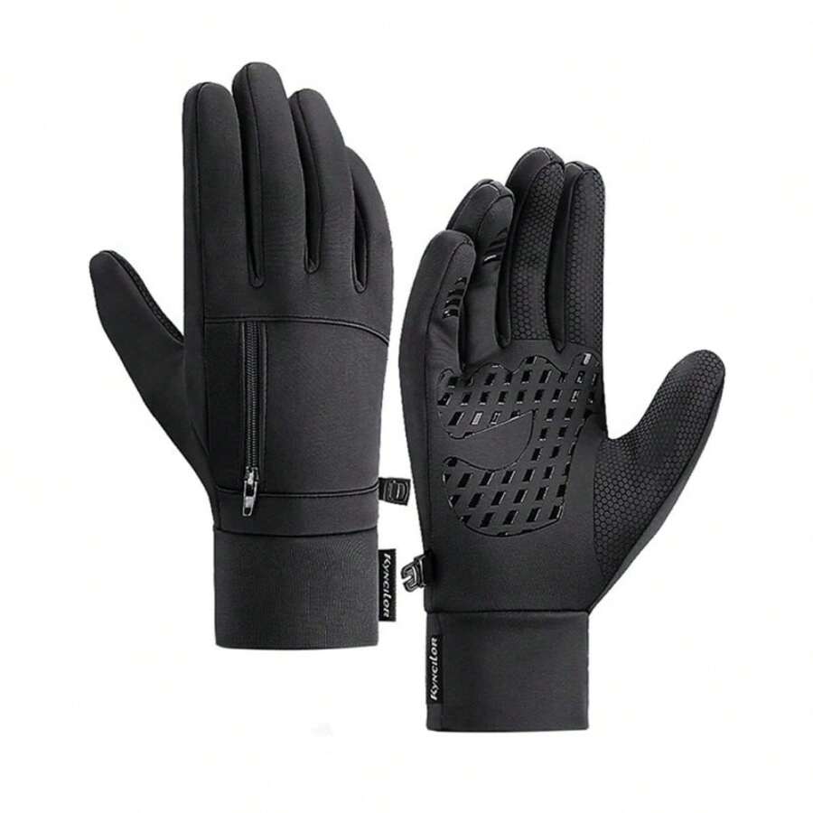 Waterproof, Thermal, Non-Slip Motorcycle Gloves With Touchscreen And Pocket. - Black - View 1
