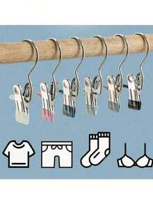 10 Pieces /1 Pieces Simple Stainless Steel Hook Clip, Multi-Functional Single Hook Clip, Suitable For Pants, Skirts, Dry Windproof Hook Clip, Home Space Saving Organizer, Suitable For Bedroom, Wardrobe, Wardrobe, Home, Dormitory - Multicolor - View 12