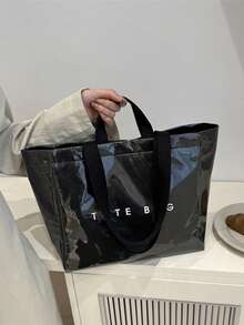 时尚手提包，大容量女士手提包，休闲百搭高品质日常通勤包，时尚购物袋 - 黑色 - 查看 6