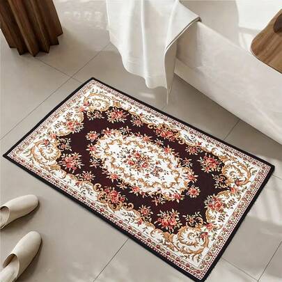 1pc Bohemian Moroccan Print Non-Slip, Absorbent, Easy-Clean Area Mat - Decorative Rectangular Floor Mat For Bathroom, Kitchen, Or Living Room, Lightweight Polyester Backing, Machine Washable, Bathroom Mat | Decorative Floor Mat | Braided Edges