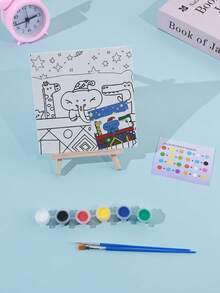 1 Set Kids Digital Oil Painting DIY 15cm/5.9in Printed Oil Painting Board, Cartoon Drawing For Children Back To School, Classroom Decor, Christmas Holiday Gift