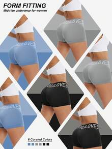 LianShengFa 6pcs Letter Waistband Seamless Mid-Waist Shaping Panties, High Elastic Breathable Mesh Fabric Women's Underwear, Comfortable Soft Fitted Ladies Briefs - Multicolor - View 3