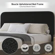 HOMBCK Twin/ Full/ Queen/ King Size Bed Frame, Boucle Upholstered Platform Bed With Headboard, Modern Style, Soft Rounded Corners, No Box Spring Required, Easy Assembly, Beige/ Grey/ Pink/ White/ Light Grey/ Black/ Green - 黑色 - 查看 2