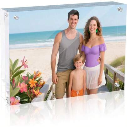 WSXC 5x7 Acrylic Magnetic Picture Frame 20 Mm Thick Clear Double Sided Freestanding Photo Frame Transparent Frameless Floating Frames With Magnets Corners
