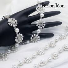 1 Yard Pearl Rhinestone Trim Chain Silver Crystal Diamond Beaded For Sewing Clothing Cake Cup Blazer Dresses Decoration - Silver-2 - View 6