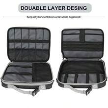 Black Double Layer Travel Cable Organizer Bag Storage Compatible With Switch Electronic Bag For 11.6 Laptop Table Gray - As Pic - View 4