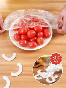 Bộ 300 miếng/3 gói màng bọc thực phẩm dùng một lần và mũ tắm, màng bọc thực phẩm PE tái sử dụng, màng bọc thực phẩm trong suốt, túi nhựa PE, nắp đậy bát dùng một lần co giãn. - trong suốt - Xem 4