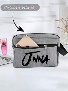 1pc Custom Name Men's Makeup Bag,Personalized Makeup Bag, Custom Fashion Tote Bag, Personalized With Names And Text, Large Capacity Cosmetic Bag, Personalized Gifts For Groomsmen And Bridesmaids, Makeup Organizer, Monogrammed Toiletry Bag, Featuring Multiple Compartments For Cosmetics And Toiletries, Suitable For Both Men And Women, Portable Travel Bag, Ideal For Basic Beauty & Shaving Essentials