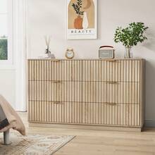 VOWNER 6-Drawer Dresser With Large Capacity, Fluted Storage Cabinet, Wood Organizer, TV Stand Dresser For Living Rooms, Bedrooms, Entry - 橡木色 - 查看 9