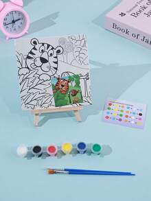 1 Set Kids Digital Oil Painting DIY 15cm/5.9in Printed Oil Painting Board, Cartoon Drawing For Children Back To School, Classroom Decor, Christmas Holiday Gift