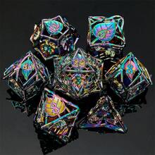Set de 7 piezas de dados poliédricos metálicos vintage con múltiples facetas en forma de hoja, ideales para juegos de rol, juegos de mesa, accesorios de juegos de mesa, un regalo exquisito para jugadores, adecuado para adolescentes de 14 años en adelante como regalo de cumpleaños o Navidad - Rojo violeta - Ver 1