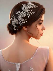 1pc Elegant Handmade Silver Headband, Bridal Headpiece Gift, Daily & Evening Accessory - Silver - View 2