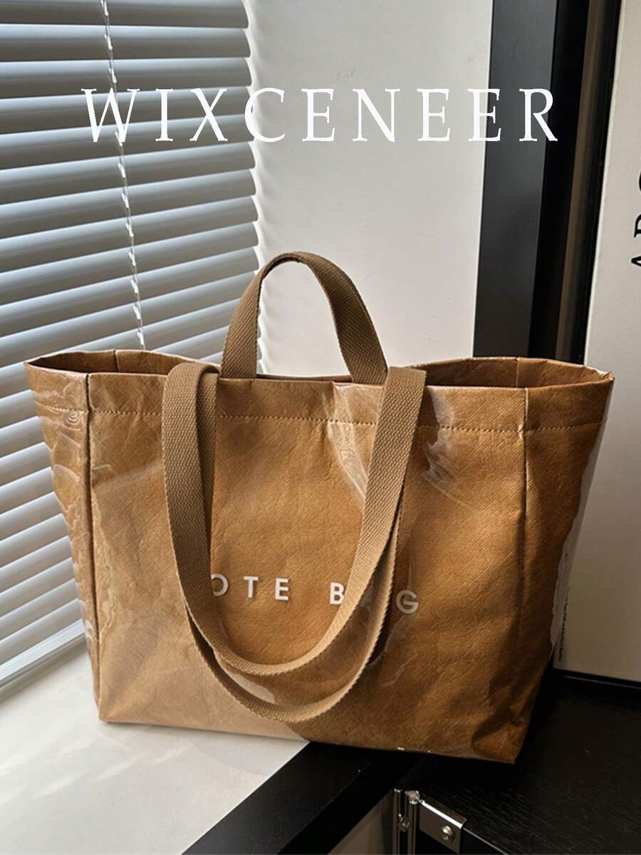 时尚手提包,大容量女士手提包,休闲百搭高品质日常通勤包,时尚购物袋 - 卡其色 - 查看 1