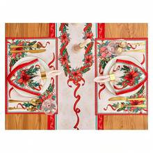 Poinsettia Placemats - Christmas Table Linens, 13x19 - Multicolor 54 - View 5