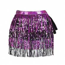 Sequin Tassel Skirt, Women's Sexy Crop Top Skirt, Adjustable Waistband, Sarong Style Wrap Skirt, Carnival Rave Dance Costume, Halloween - Multicolor - View 13