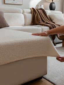 1pc Linen Sofa Cover, Elastic Wrap-Around, Warm & Comfortable, Minimalist Ins Style, Pet-Friendly, Non-Slip, Washable, Suitable For L-Shaped Sofa 1/2/3/4 Seats In Living Room, Bedroom, Study - Beige - View 5