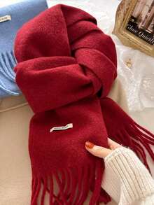 2025 Korean Style Solid Color Tassel Winter Scarf, Warm Knitted Scarf For Women, High-Quality Autumn/Winter For Dress - Red - View 6