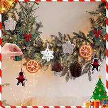 D16 Pcs Crochet Christmas Tree Ornaments Handmade Crochet Pine Cone Gingerbread Man Snowflake Mushroom Orange Slice Star Hanging Decorations For Xmas Winter Holiday Gifts Decorations - 如圖 - 查看 6