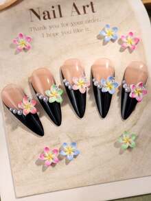 浮雕鸡蛋花美甲装饰品，可爱盛开的树脂扁平蓝花楹花美甲宝石，夏季假日美甲装饰美甲用品 - 彩色 - 查看 3