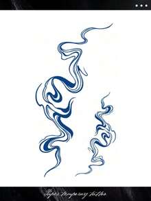 1 Peça Tatuagem Temporária Fashionable de Estrela e Lua em Aquarela, Adesivo de Arte Corporal Unissex, Adequado para Pernas, Peito, Abdômen e Costas, Fácil de Aplicar e Remover, Dura 7-14 Dias, Presente DIY - Azul - Visão 2