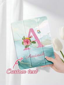 Pink Letter Customizable Tablet Protective Case With Stylus Holder And Tri-Fold Stand, Compatible With IPad Mini 4/5/6/7, 9.7" (2017/2018), 10.2" (7th-9th Gen), Air (3rd-6th Gen), And Pro (9.7", 11", 12.9"), Supports Multi-Angle Viewing And Auto Wake/Sleep Function