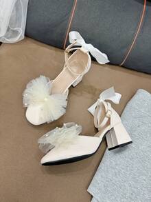 Cute Teenage High Heel Shoes With Beautiful Mesh And Pearl Decor, Suitable For Occasions Such As Birthdays, Family Gatherings, Weddings, Student Festivals And Parties